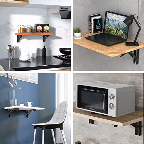 YUMORE 8 Inch Folding Shelf Bracket, Heavy Duty L Bracket, Black, 2 Pack - color: Black, size: 8 Inch