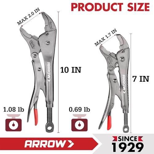 ARROW 2PCS Curved Jaw Locking Pliers Set 7" & 10" - size: 7&10inch