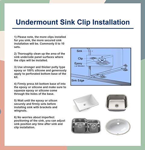 Undermount Sink Clips, Sink Brackets, Bathroom Kitchen Ceramic Stainless Steel Sink Basin Support Clamps for Marble Granite Vanity Countertop Installation Repair Kit (50)