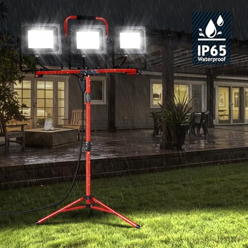 Juyace 2 Pack 150W LED Work Light with Tripod Stand,Dual Head Flood Light
