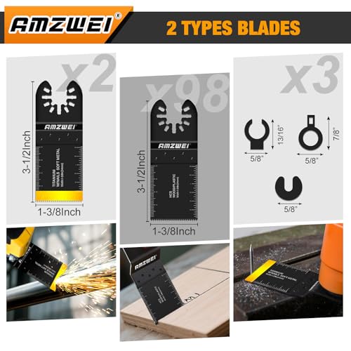AMZWEI 100PCS Professional Multitool Blade Kits Metal, Wood Cutting