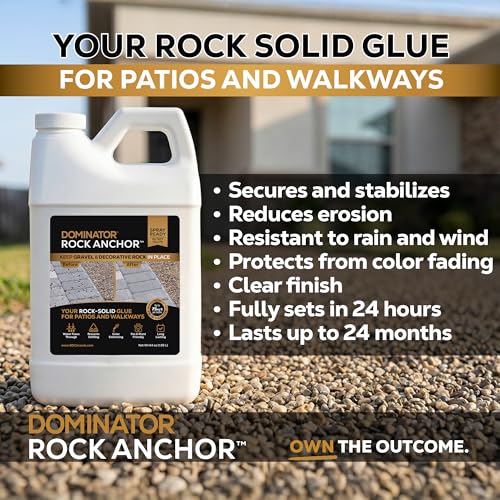 Dominator Rock Anchor 64oz - Rock Glue for Landscaping Gravel & Stone, Ready to Spray, Locks in River Rock, Pea Gravel & Decorative Rock, Prevents Scattering & Washouts, Water-Based (Pack of 6) - size: 0.5 Gallon (Pack of 6), style: Rock Glue