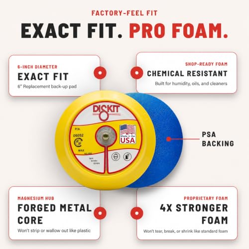Pro Series 6 Inch Replacement Sanding Pads for Pneumatic/Air Sanders, 5/16"-24 Male, PSA, Firm Foam Backing Pad w/Magnesium Hub, 0 Holes, Flex Profile – Made in USA (PN 06052) - size: 5/16" – 24 (Male)