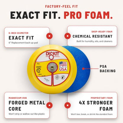 Pro Series 6 Inch Replacement Sanding Pads for Pneumatic/Air Sanders, 5/16"-24 Male, PSA, Firm Foam Backing Pad w/Magnesium Hub, 0 Holes, Flex Profile – Made in USA (PN 06052) - size: 5/16" – 24 (Male)
