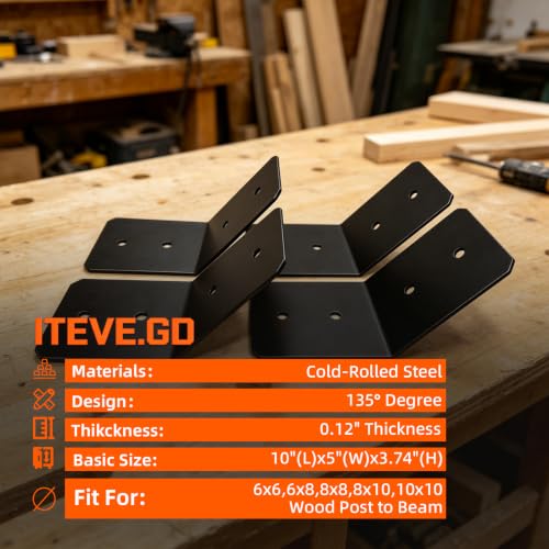 11"x5" Flush Inside 45 Degree Angle Bracket Connector Steel Tie Plate - 0.12" Thick Steel Joint Timber Connector for 6x6 8x8 10x10 Wood Post to Beam, Fixing Furniture(4Pack)