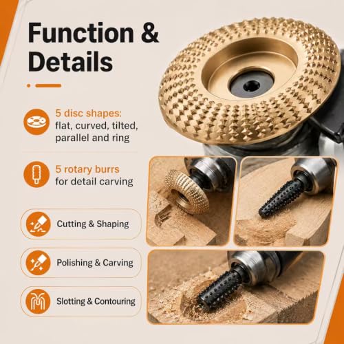 14PCS Angle Grinder Wood Carving Disc Set with Rotary Burrs and Adapters