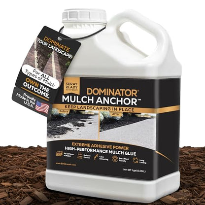 Dominator Mulch Anchor 1 Gallon - Mulch Glue & Gravel Binder, Rock Glue for Landscaping, Pea Gravel & Bark, Strong Stabilizer & Stone Glue Adhesive, Made in the USA - size: 1 Gallon, style: Mulch Glue