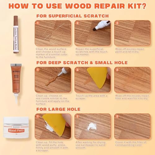Kenbry Wood Repair Kit,4 Light Colors Wood Filler for Furniture Scratches - color: 4 Light Colors