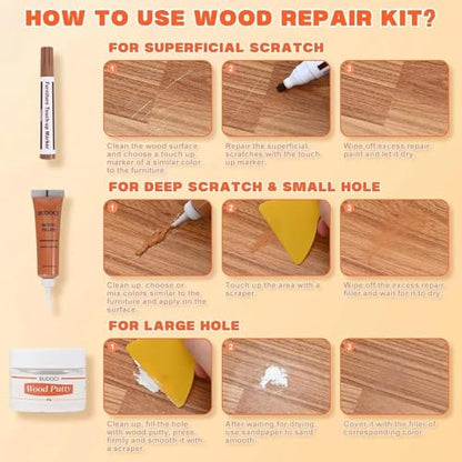 Kenbry Wood Repair Kit,4 Light Colors Wood Filler for Furniture Scratches - color: 4 Light Colors