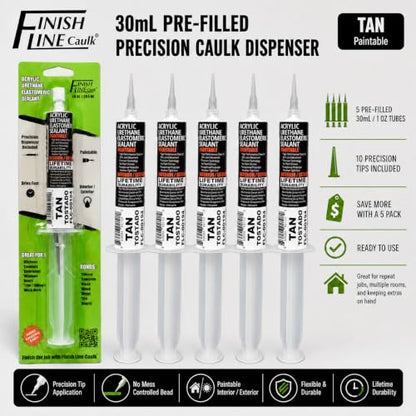 30mL Pre-Filled Precision Caulk Applicator Tan 5-Pack - color: Tan