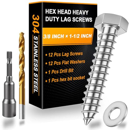 Hex Head Lag Bolts for Wood, Lag Screws 3/8" x 1-1/2",12 PCS - size: 3/8" x 1-1/2"