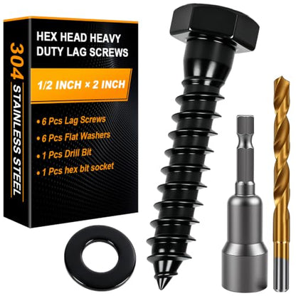 Hex Head Lag Bolts for Wood, 1/2" x 2", Lag Screws 6 PCS - size: 1/2" x 2"