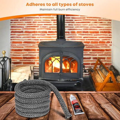 Stanbroil 5/8" x 84" Wood Stove Gasket Kit with High-Temperature Adhesive - size: 5/8" x 84" Rope