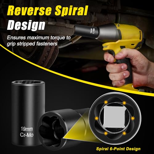 Topec Bolt Extractor Set, 10 Piece Lug Nut Remover Socket Tool, 1/2" Drive Impact Wheel Lock Removal Kit for Removing Damaged, Dead, Rusted, Rounded-Off Bolts, Lug Nuts & Screws - size: 10 PCS