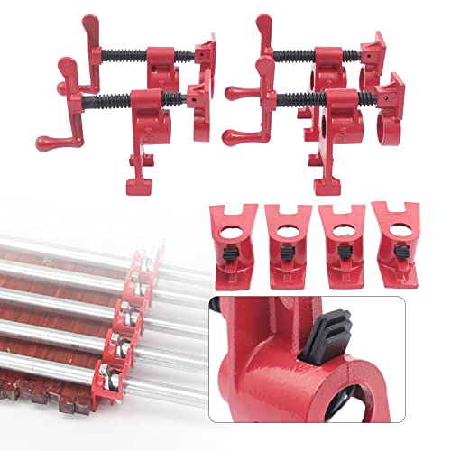 3/4" Wood Gluing Pipe Clamp Set, 4 Pack Heavy Duty Cast Iron Quick Release Bar Clamps with Support Feet, for Woodworking,Lumber Stores, Fabricators, Repair Shops