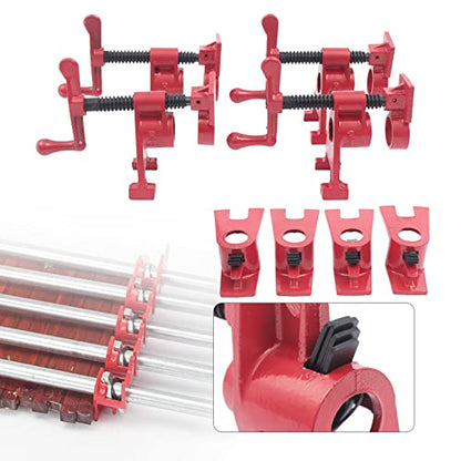 3/4" Wood Gluing Pipe Clamp Set, 4 Pack Heavy Duty Cast Iron Quick Release Bar Clamps with Support Feet, for Woodworking,Lumber Stores, Fabricators, Repair Shops