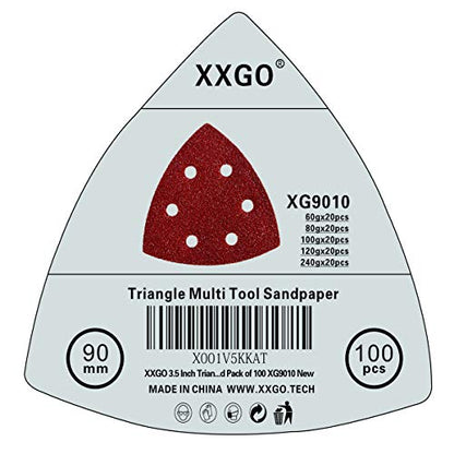 XXGO 100 Pcs 90mm 3-1/2 Inch Triangular Oscillating Multi Tool Sanding Pads