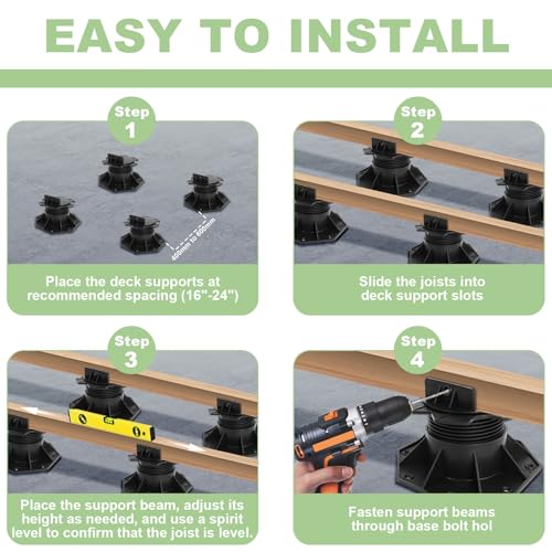 24Pack Adjustable Deck Support Pedestal, 2-3/8" to 5-1/2" Height - size: 2-3/8" to 5-1/2"