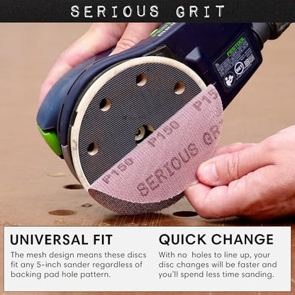 Serious Grit - 5-Inch P150 Grit Ceramic Mesh Sanding Discs - 50 Pack - style: 150 Grit