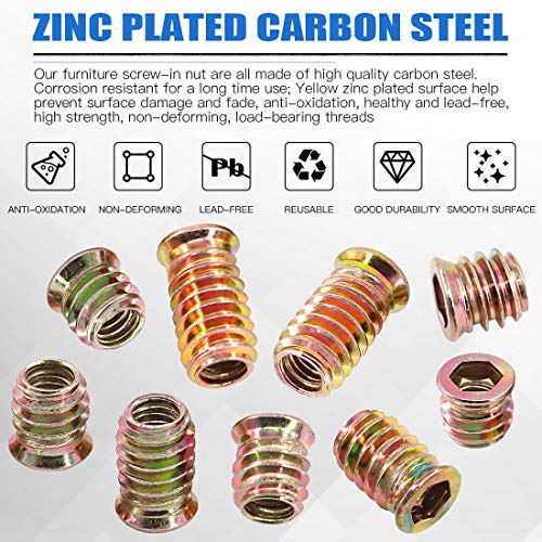 Glarks 50Pcs 5/16"-18 x 25mm Threaded Inserts Nuts Zinc Plated Carbon Steel Hex Socket Drive Furniture Flanged Screw-in Nut with M8 Hex Wrench for Wood Furniture (5/16''-18 x 25mm) - size: 5/16"-18 x 25mm