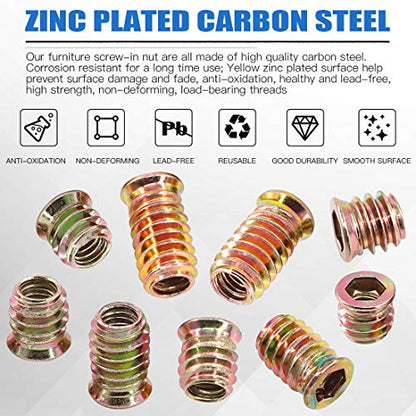 Glarks 50Pcs 5/16"-18 x 15mm Threaded Inserts Nuts Zinc Plated Carbon Steel Hex Socket Drive Furniture Flanged Screw-in Nut with M8 Hex Wrench for Wood Furniture (5/16''-18 x 15mm) - size: 5/16"-18 x 15mm