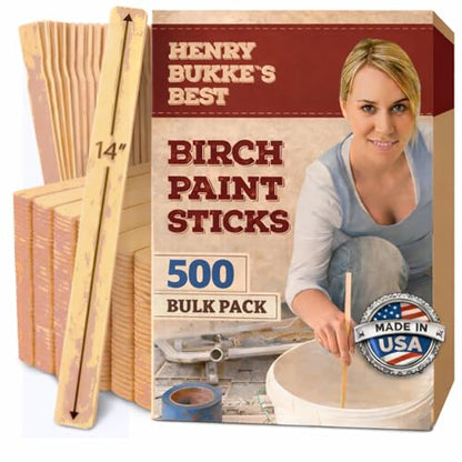 Henry Bukke's Best American Birch Paint Stir Sticks, 14 in, Bulk 1000 Qty