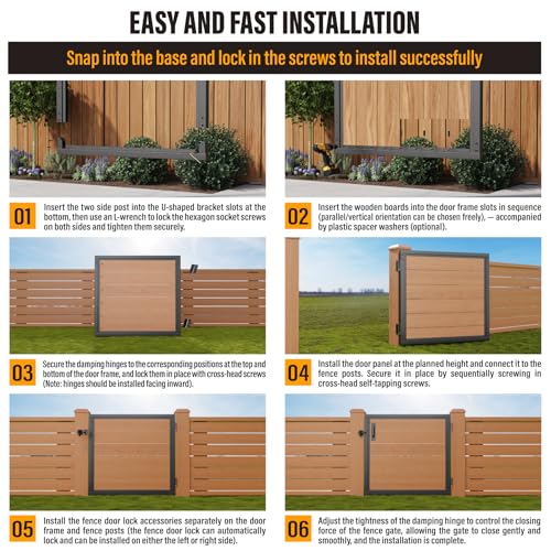 3x3FT Fence Gate Frame Kit 201 Stainless Steel Heavy Duty Garden Gates Anti-Sag Backyard Front Gate Reinforcement Hardware, Left/Right Mount (No Wood Planks Included) - color: W3xH3ft