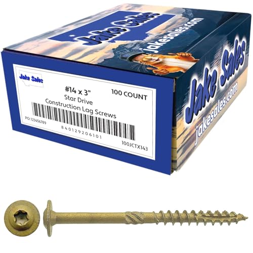 Jake Sales #14 x 3 Construction Lag Screw - Torx/Star Drive Heavy Duty Structural Lag Screw - Exterior Coated - ACQ Compatible - Modified Truss Washer Head. (10 x 100 Count CASE -1,000 Screws) - color: BRONZE, size: 14x3"