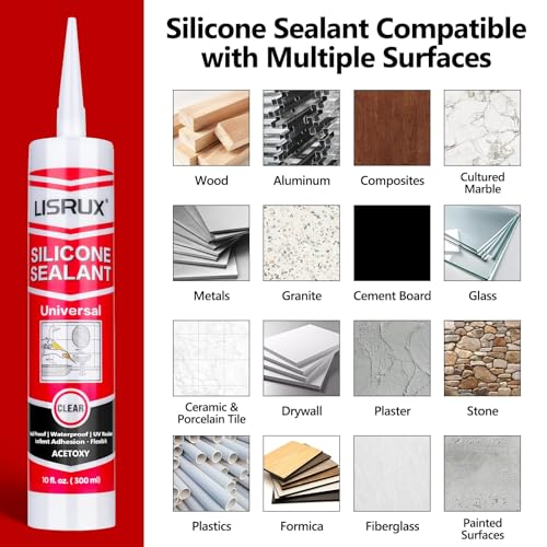 LISRUX Advanced Clear Silicone Caulk for Kitchen & Bathroom,10 fl oz Cartridge,1 Pack,100% Waterproof RTV Silicone Sealant,Stronger Adhesion,Shrink & Crack Proof - color: Clear, size: 1P