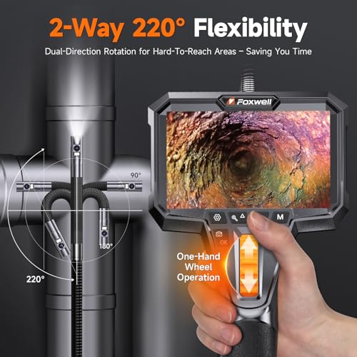 FOXWELL Dual Lens Two-Way Articulating Borescope, 1080P Endoscope Camera - size: 5.3FT