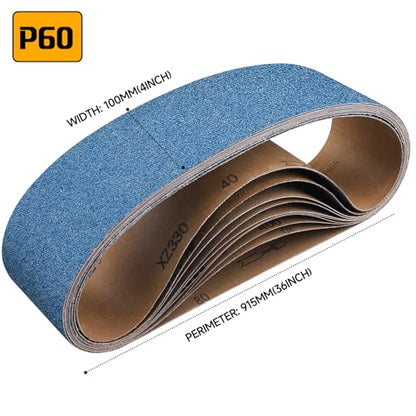 8-Piece Premium 4 x 36 Inch Zirconia Sanding Belts 60 Grit - color: 60 Grit, size: 4x36 Inch