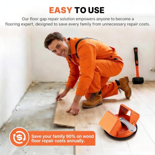 Floor Gap Fixer Tool Kit - Heavy Duty Floor Gap Repair Tool Set with Suction Cup and Rubber Mallet, Laminate Hardwood Vinyl Tile Floor Gap Closing Tool for Home DIY and Professional Use (ORANGE)