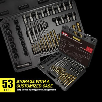 53Pcs Easy Out Screw Extractor Set with Left Hand Drill Bit, Bolt Extractor Kit with Hex Adapter, Stripped Bolt Remover & Reverse Drill Bit for Broken Nuts Screws, Bolts, Studs - size: 53 PCS SES