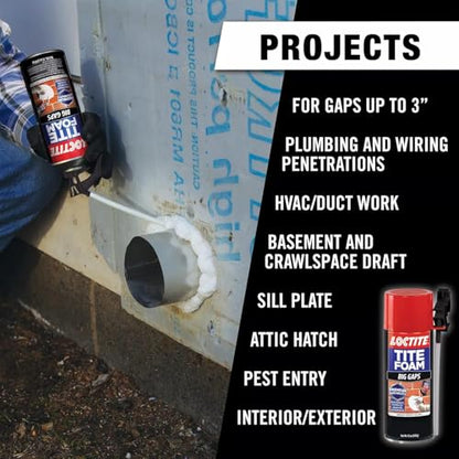 Bundle of Loctite Tite Foam Gaps & Cracks White Insulating Foam Sealant 12 fl oz, 1 Can + Loctite 2378565 Tite Foam Big Gaps Insulating Foam Sealant, 12 oz, White - size: Gaps & Cracks (1 Pack) + Big Gaps (1 Pack)