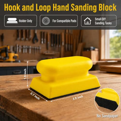 Sanding Block, 3.9 x 2.7 Inch Reusable Sandpaper Holder with Hook and Loop Base, Hand Sanding Block for Wood Furniture, Crafts and Drywall, 1 Holder