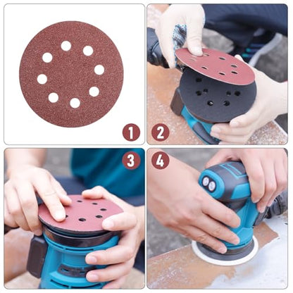 170Pcs 5 Inch Sanding Discs Assorted Grits 40-600, FOKATY Round Hook and Loop Sandpaper Variety Pack for Random Orbital Sander, 8-Hole Dustless for Wood Metal Rust Removal Polishing - style: MIX Girt-170pcs