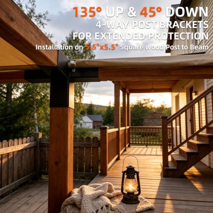 4-Way Pergola DIY Bracket,135° Up and 45° Down Slant Angle Brackets for 6" x 6"(Actual:5.5" x 5.5") Wood Post to Beams,Heavy Duty Roof Brackets for Outdoor Pavilion,Proch,Log Cabin(4pack)
