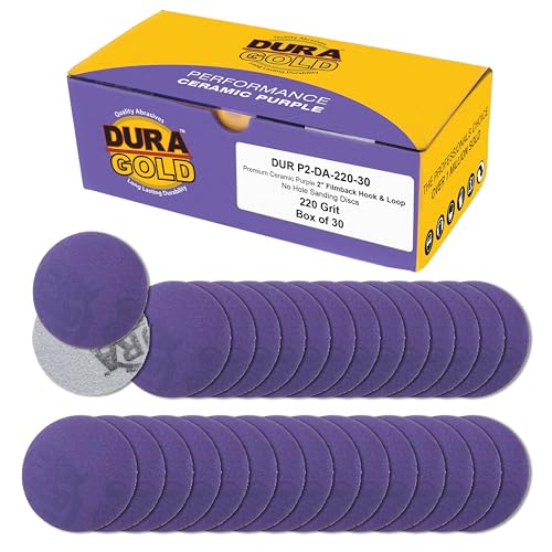 Dura-Gold Premium 220 Grit 2" Purple Film Ceramic Sanding Discs, Box of 30 - style: 220 Grit