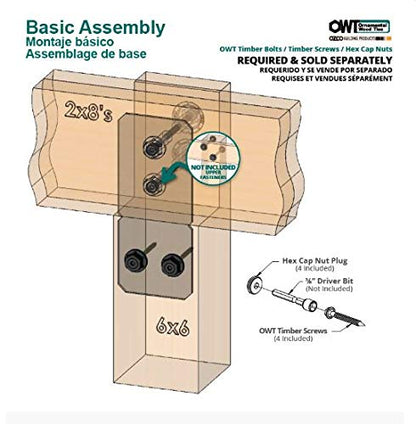 OZCO 51737 Ironwood 8-inch Post to Beam Bolt Inline Connector (2 per Pack) , Black