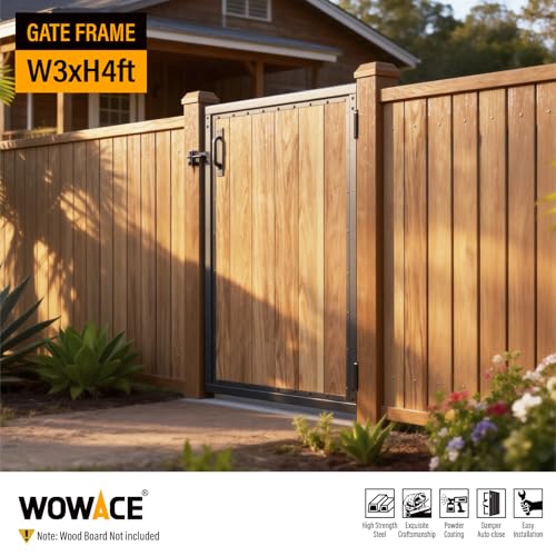 3x4FT Fence Gate Frame Kit 201 Stainless Steel Heavy Duty Garden Gates Anti-Sag Backyard Front Gate Reinforcement Hardware, Left/Right Mount (No Wood Planks Included) - color: W3xH4ft
