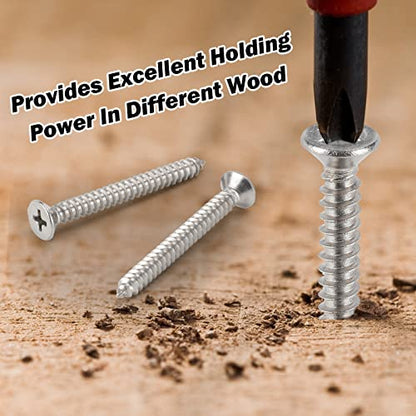 QISHENG 100 PCS #4x7/8(0.875 inch) Stainless Steel Phillips Flat Head Wood Screws,Stainless Steel 18-8 A2(304) Screw - color: Colorless, size: #4X7/8"(0.875 inch)