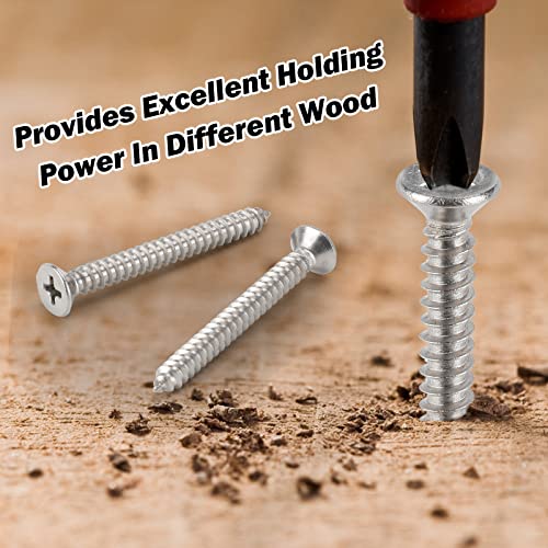 QISHENG 100 PCS #4x7/8(0.875 inch) Stainless Steel Phillips Flat Head Wood Screws,Stainless Steel 18-8 A2(304) Screw - color: Colorless, size: #4X7/8"(0.875 inch)