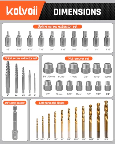 Kolvoii 39-Piece Easy Out Screw Extractor Set & Broken Bolt Extractor Kit - size: 39 PCS