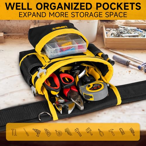 LEFOR·Z Tool Belt with Suspenders,27-Pockets Heavy Duty Tool Belts for Men - color: Black/Yellow