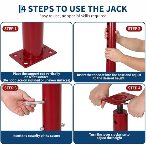 Adjustable Jack Post 56"-100", 2Pack House Floor Jack, 18000LBS House Jacks - color: Red/56"-100"