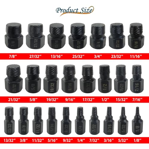 25Pc Screw Extractor Set for Stripped/Broken Bolts Nuts & Studs
