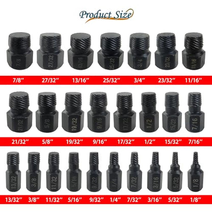 25Pc Screw Extractor Set for Stripped/Broken Bolts Nuts & Studs