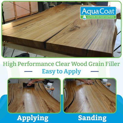 Aqua Coat New and Improved High Performance Eco-Friendly Water-Based Clear Wood Grain Filler Gel, Easily Sandable, Stainable, Paintable, Water Cleanup, Low Odor, Low VOC, Fast Drying, 32 oz - size: Quart