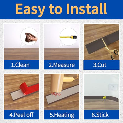 COUKIU Peel and Stick Rubber Baseboard Trim, 6 Inch x 60 Feet, Brown, S152 - color: Brown, size: 6in x 60ft