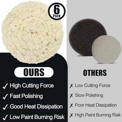 12 PCS Wool Buffing Polishing Pads 7 Inch, Natural Wool Cutting Pads with Hook and Loop Backing Compound & Polishing for Automotive Car Boats Glass Furniture Repair - size: 7" -12P